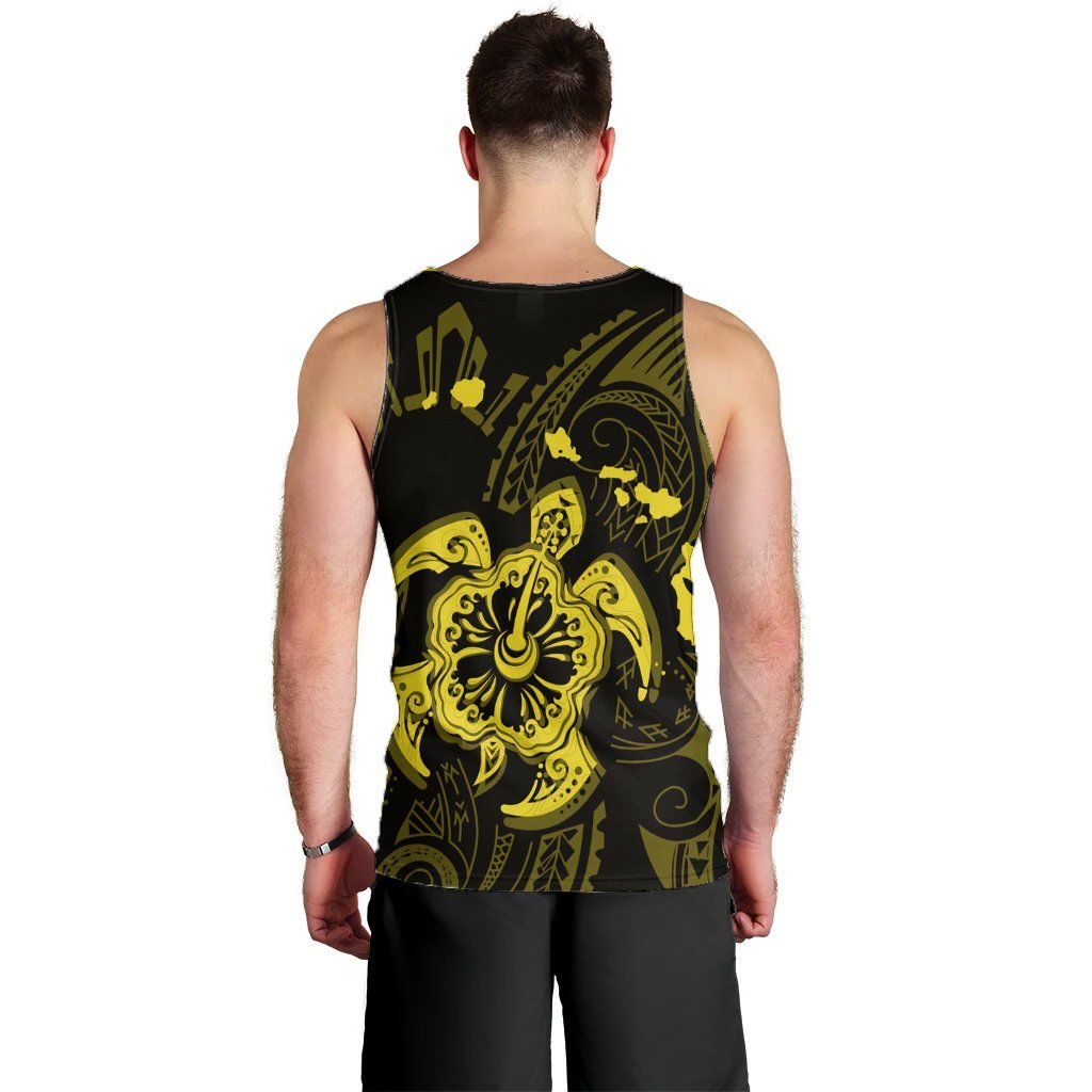 Hawaiian Map Kanaka Hibiscus Turtle Yellow Polynesian Tank Top - AH - Polynesian Pride