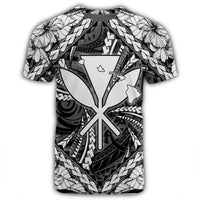 Hawaiian Map Kanaka Hibiscus White Polynesian T Shirt - Polynesian Pride