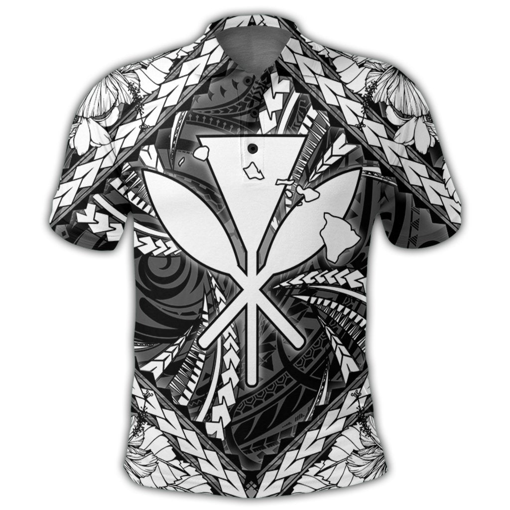 Hawaiian Map Kanaka Hibiscus White Polynesian Polo Shirt - Polynesian Pride