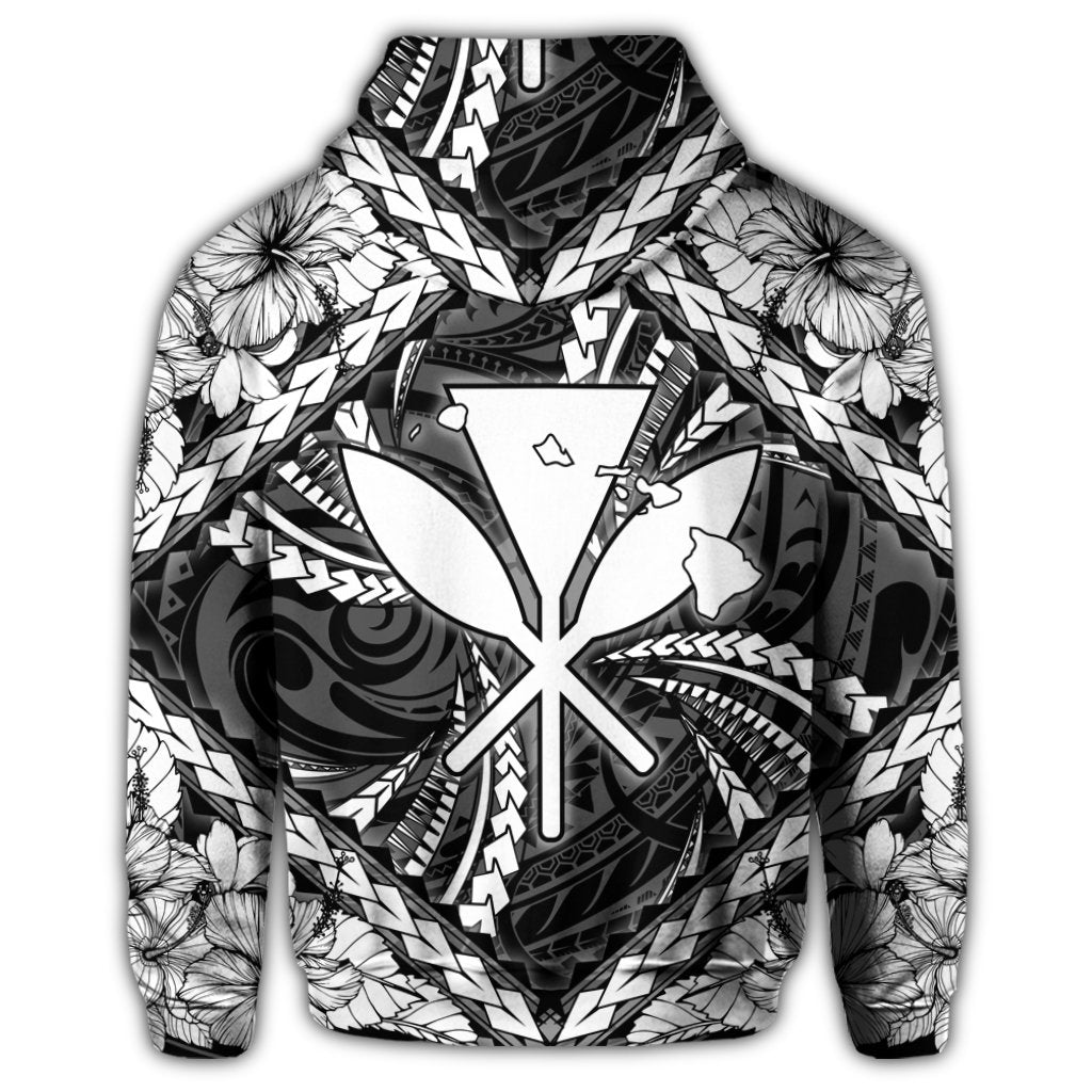 Hawaiian Map Kanaka Hibiscus White Polynesian Zip Hoodie - Polynesian Pride