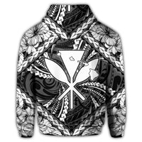 Hawaiian Map Kanaka Hibiscus White Polynesian Zip Hoodie - Polynesian Pride