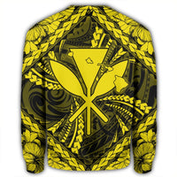 Hawaiian Map Kanaka Hibiscus Yellow Polynesian Sweatshirt - AH - Polynesian Pride