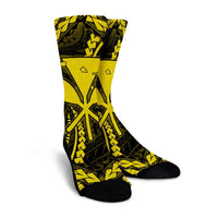 Hawaiian Map Kanaka Hibiscus Yellow Polynesian Crew Socks - AH - Polynesian Pride