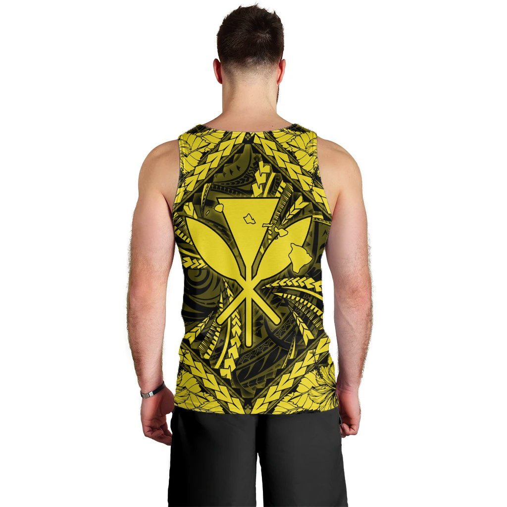 Hawaiian Map Kanaka Hibiscus Yellow Polynesian Tank Top - AH - Polynesian Pride