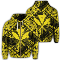 Hawaiian Map Kanaka Hibiscus Yellow Polynesian Zip Hoodie Unisex Art - Polynesian Pride