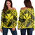 Hawaiian Map Kanaka Hibiscus Yellow Polynesian Women's Off Shoulder Sweater - AH Black - Polynesian Pride