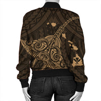 Hawaiian Map Kanaka Manta Ray Polynesian Bomber Jacket Gold - AH - Polynesian Pride