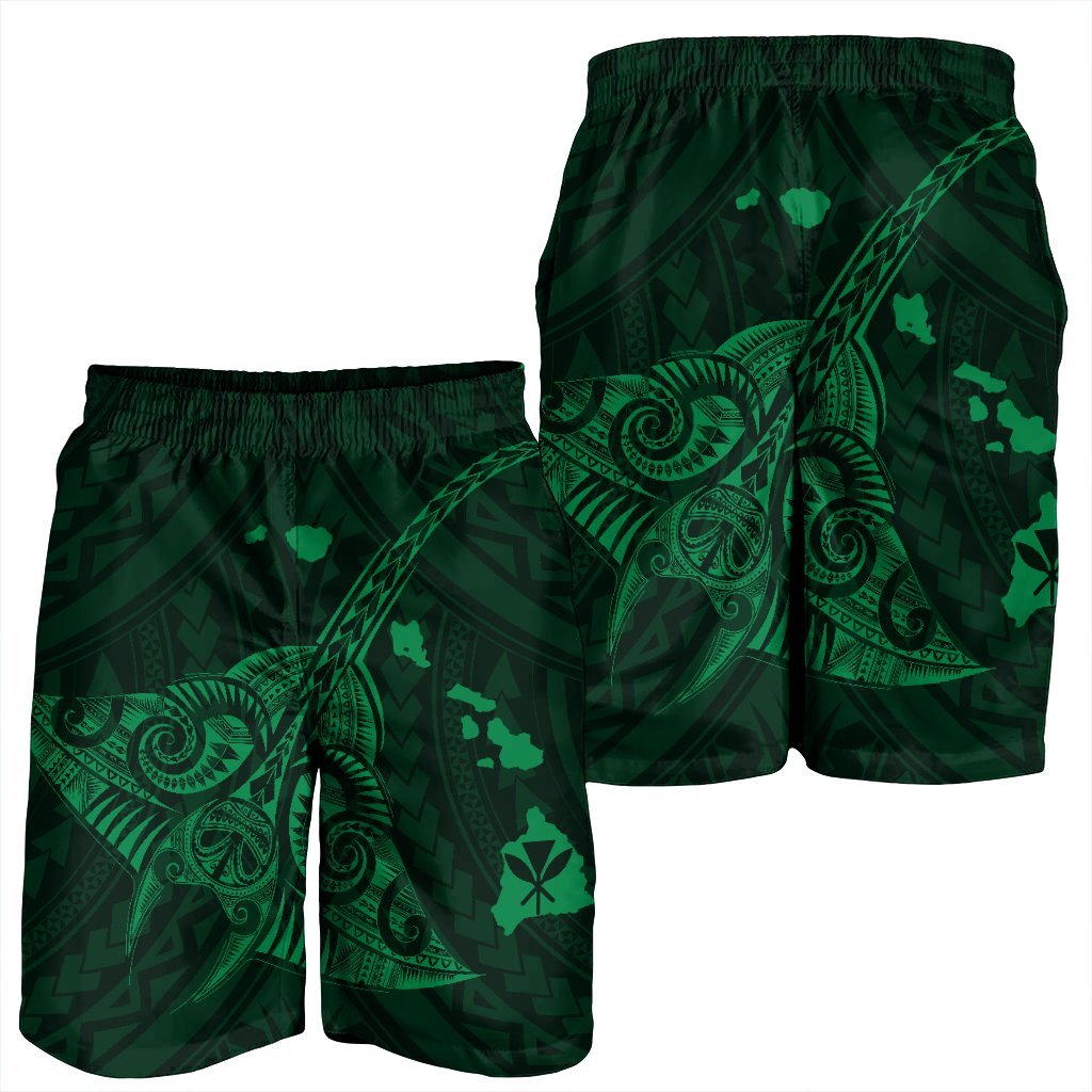 Hawaiian Map Kanaka Manta Ray Polynesian Men's Shorts Green - AH - Polynesian Pride