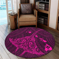 Hawaiian Map Kanaka Manta Ray Polynesian Round Carpet Pink - AH - Polynesian Pride