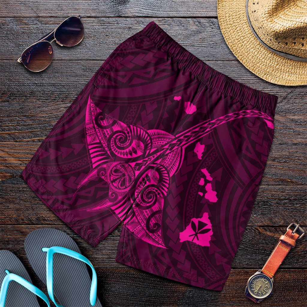 Hawaiian Map Kanaka Manta Ray Polynesian Men's Shorts Pink - AH Art - Polynesian Pride