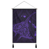 Hawaiian Map Kanaka Manta Ray Polynesian Hanging Poster Purple - AH Hanging Poster Cotton And Linen - Polynesian Pride