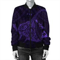 Hawaiian Map Kanaka Manta Ray Polynesian Bomber Jacket Purple - AH - Polynesian Pride