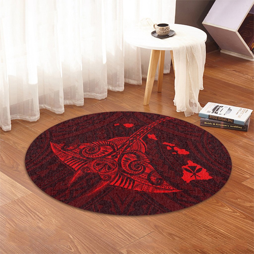 Hawaiian Map Kanaka Manta Ray Polynesian Round Carpet Red - AH - Polynesian Pride