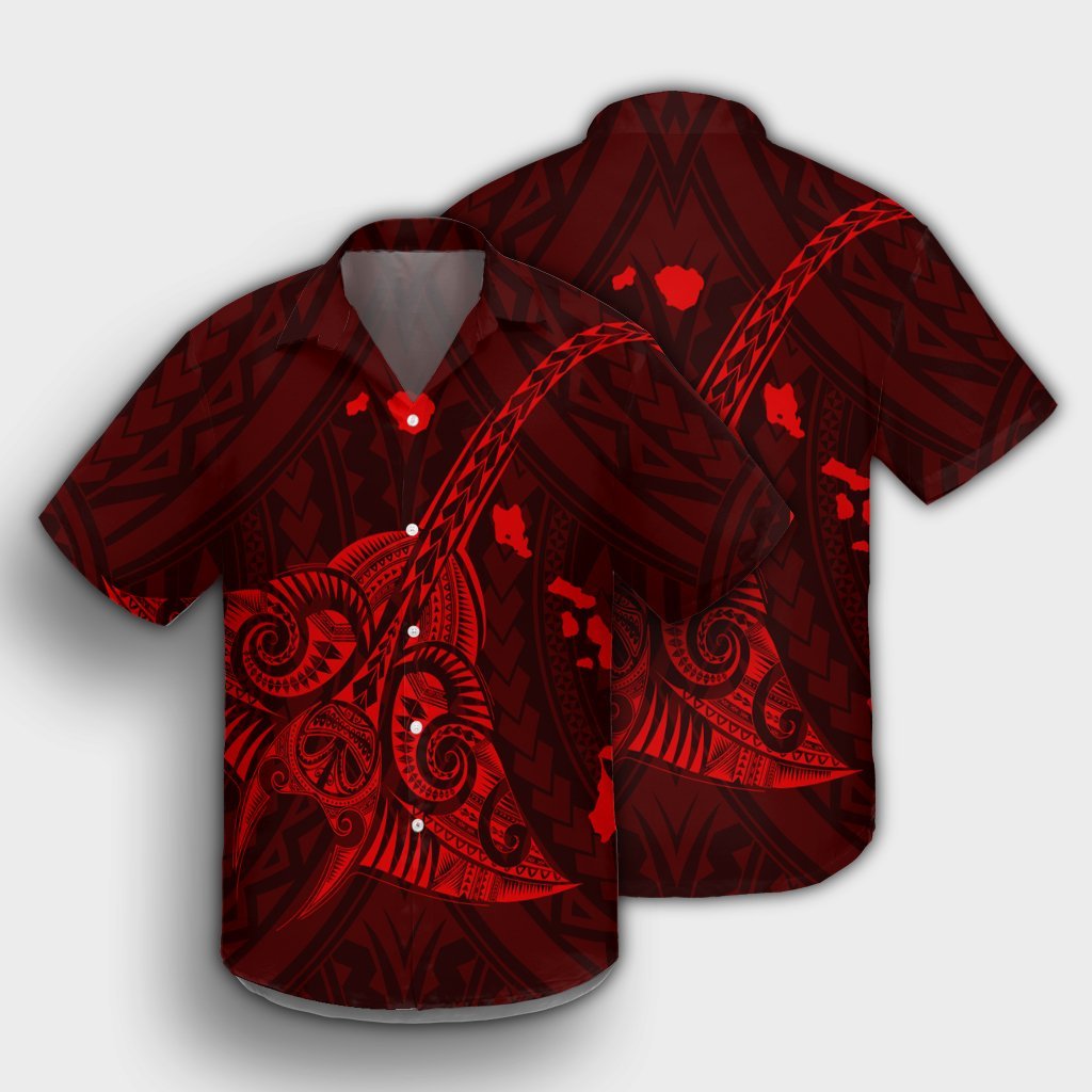 Hawaiian Map Kanaka Manta Ray Polynesian Hawaiian Shirt Red - AH - Polynesian Pride