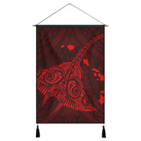 Hawaiian Map Kanaka Manta Ray Polynesian Hanging Poster Red - AH Hanging Poster Cotton And Linen - Polynesian Pride