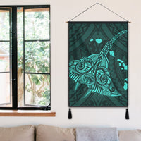Hawaiian Map Kanaka Manta Ray Polynesian Hanging Poster Turquoise - AH - Polynesian Pride
