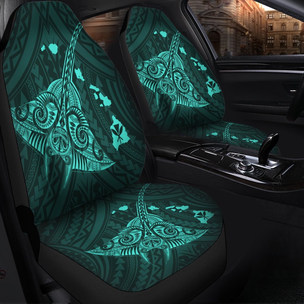 Hawaiian Map Kanaka Manta Ray Polynesian Car Seat Covers Turquoise - AH - Polynesian Pride
