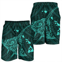 Hawaiian Map Kanaka Manta Ray Polynesian Men's Shorts Turquoise - AH - Polynesian Pride