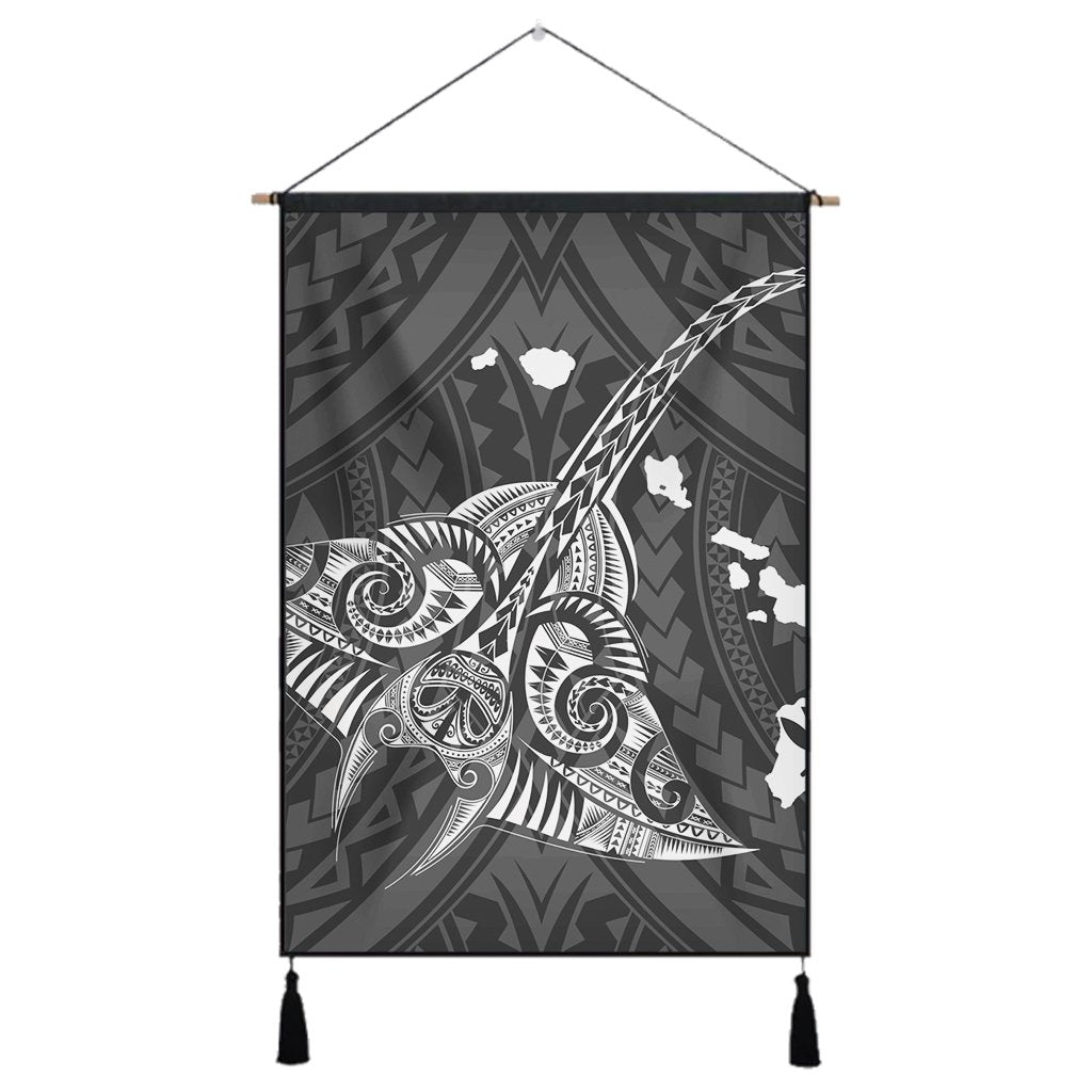 Hawaiian Map Kanaka Manta Ray Polynesian Hanging Poster White - AH Hanging Poster Cotton And Linen - Polynesian Pride