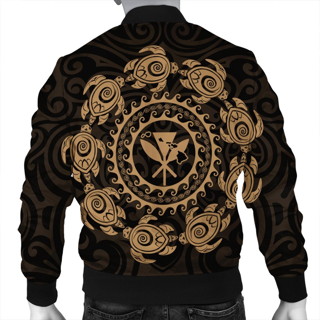 Hawaiian Map Kanaka Turtles Circle Style Gold Polynesian Bomber Jacket - AH - Polynesian Pride