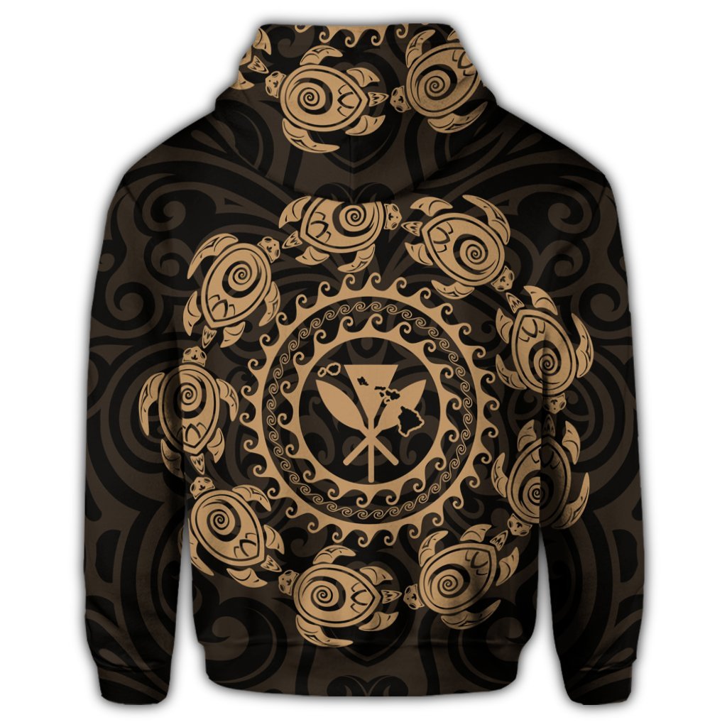 Hawaiian Map Kanaka Turtles Circle Style Gold Polynesian Hoodie - Polynesian Pride