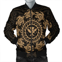 Hawaiian Map Kanaka Turtles Circle Style Gold Polynesian Bomber Jacket - AH Black Unisex - Polynesian Pride