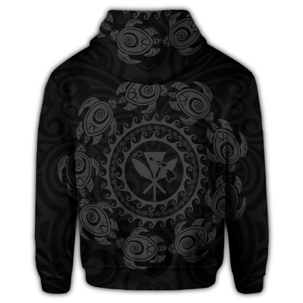 Hawaiian Map Kanaka Turtles Circle Style Gray Polynesian Zip Hoodie - Polynesian Pride