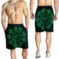 Hawaiian Map Kanaka Turtles Circle Style Green Polynesian Men's Shorts - AH - Polynesian Pride