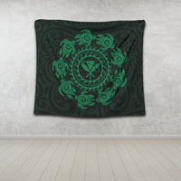 Hawaiian Map Kanaka Turtles Circle Style Green Polynesian Tapestry - AH - Polynesian Pride