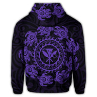 Hawaiian Map Kanaka Turtles Circle Style Purple Polynesian Hoodie - Polynesian Pride