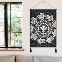 Hawaiian Map Kanaka Turtles Circle Style White Polynesian Hanging Poster - AH - Polynesian Pride