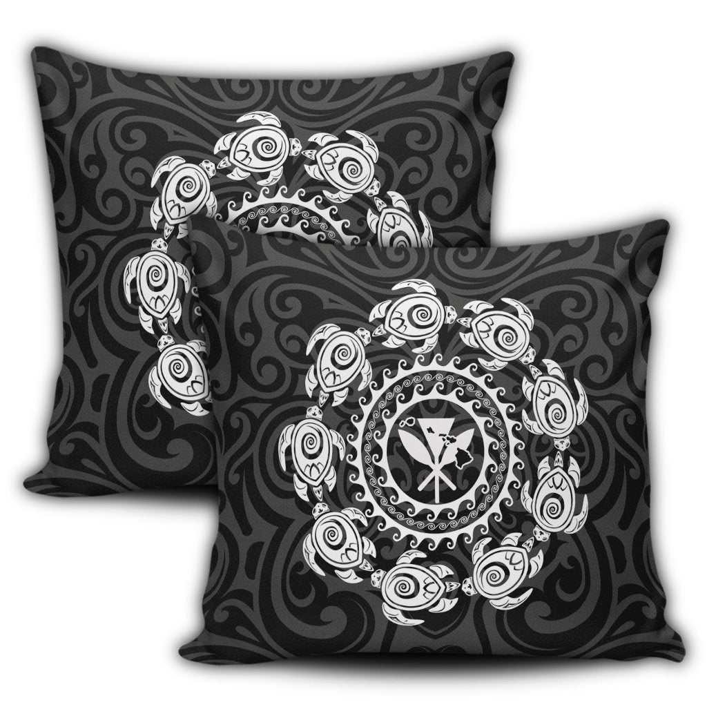 Hawaiian Map Kanaka Turtles Circle Style White Polynesian Pillow Covers - AH - Polynesian Pride