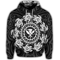 Hawaiian Map Kanaka Turtles Circle Style White Polynesian Hoodie - Polynesian Pride