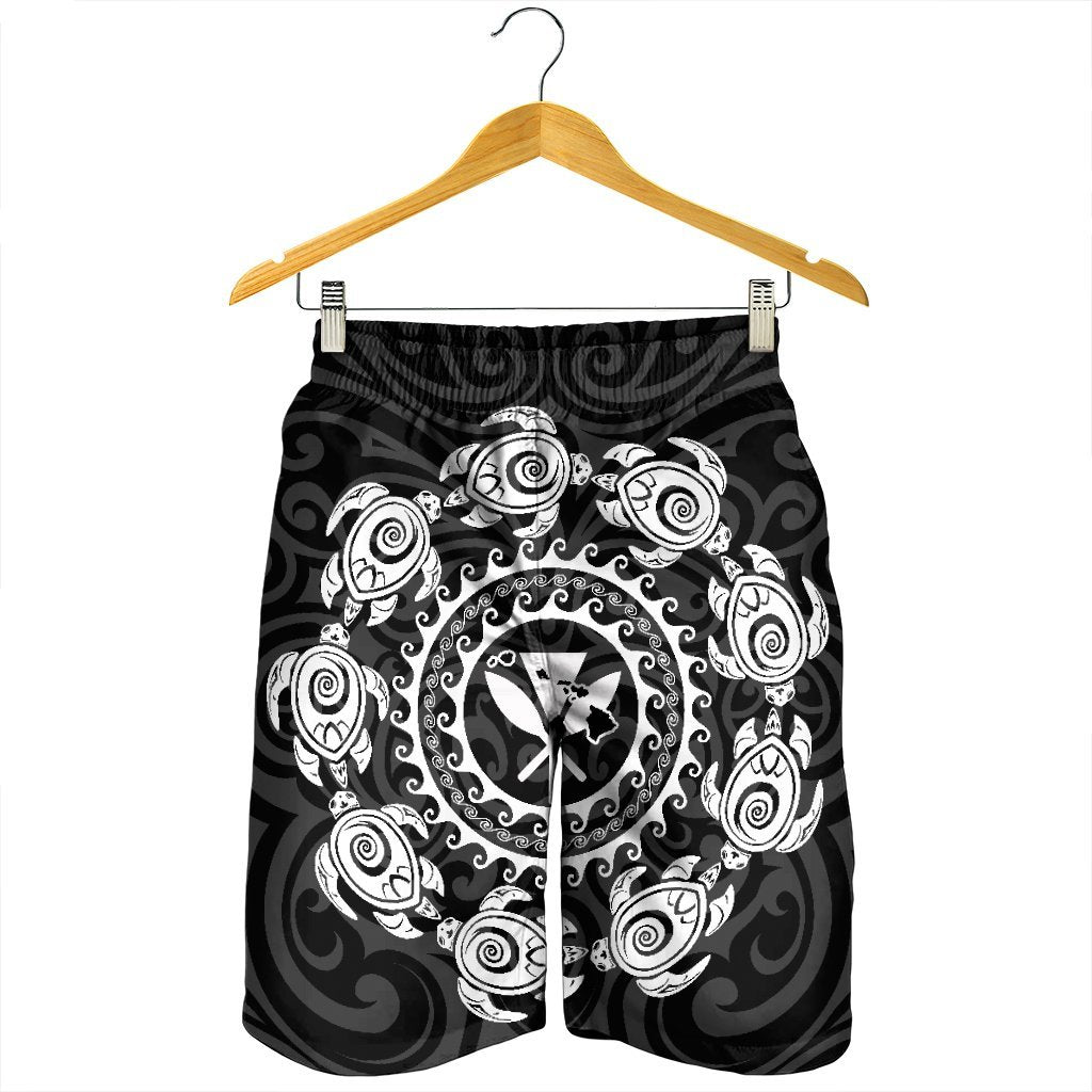 Hawaiian Map Kanaka Turtles Circle Style White Polynesian Men's Shorts - AH - Polynesian Pride