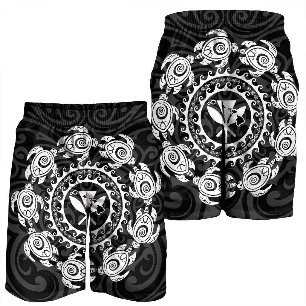 Hawaiian Map Kanaka Turtles Circle Style White Polynesian Men's Shorts - AH - Polynesian Pride