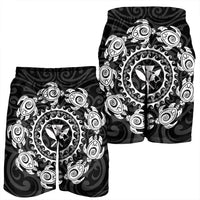 Hawaiian Map Kanaka Turtles Circle Style White Polynesian Men's Shorts - AH - Polynesian Pride