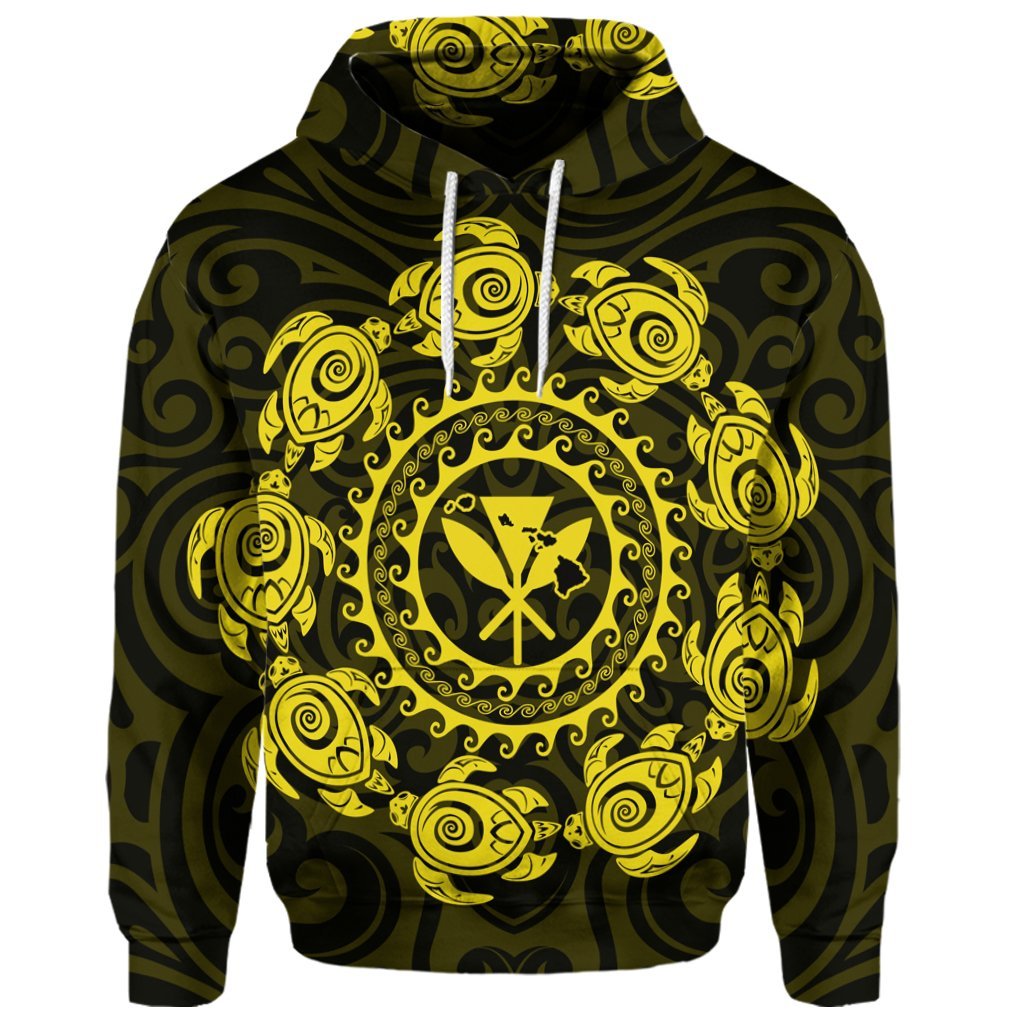Custom Hawaiian Map Kanaka Turtles Circle Style Yellow Polynesian Hoodie - Polynesian Pride