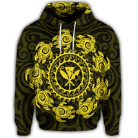 Hawaiian Map Kanaka Turtles Circle Style Yellow Polynesian Hoodie - Polynesian Pride