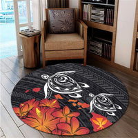 Hawaiian Map Kanaka Turtles Hibiscus Plumeria Round Carpet - AH - Polynesian Pride