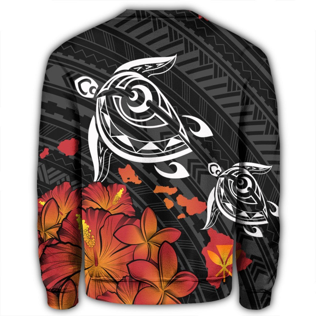 Hawaiian Map Kanaka Turtles Hibiscus Plumeria Sweatshirt - AH - Polynesian Pride