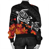 Hawaiian Map Kanaka Turtles Hibiscus Plumeria Bomber Jacket - AH - Polynesian Pride