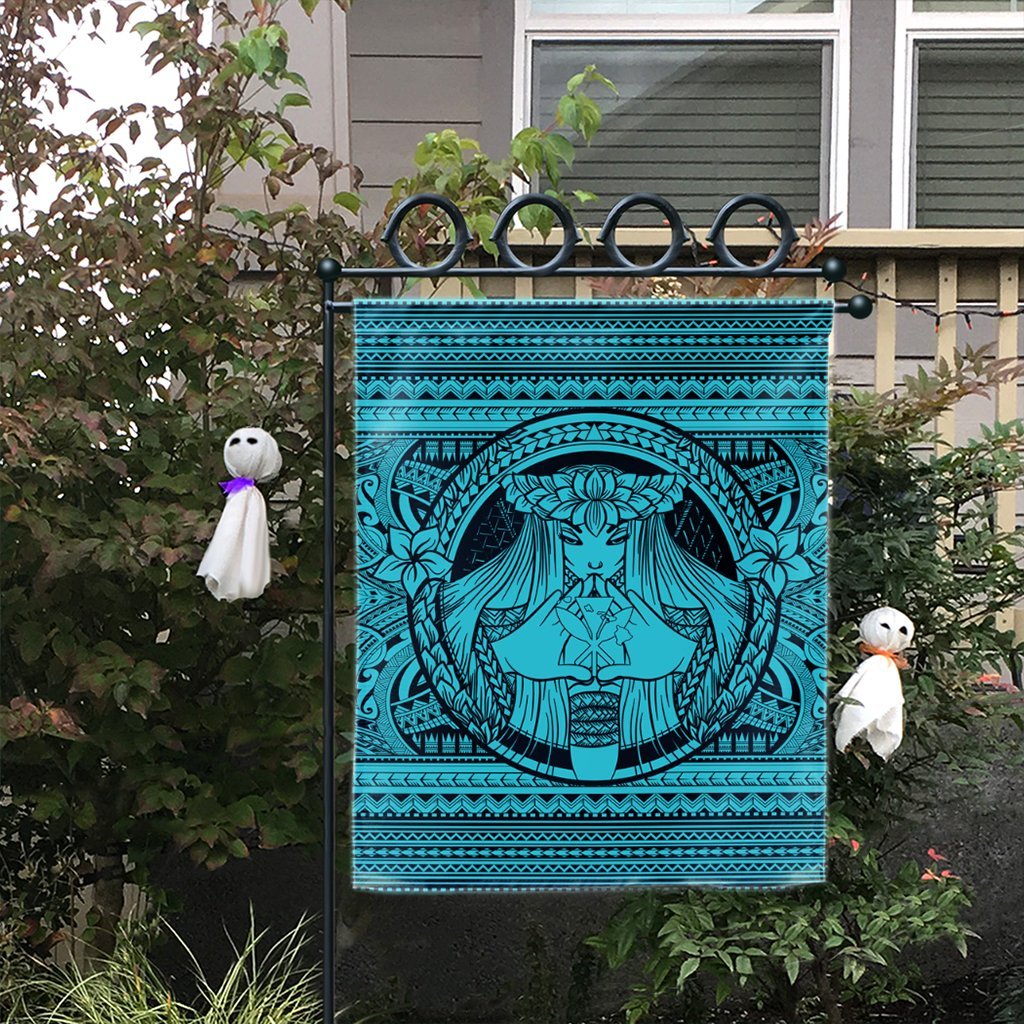 Hawaiian Map Madame Pele Kanaka Plumeria Polynesian Flag Blue AH - Polynesian Pride