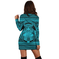 Hawaiian Map Madame Pele Kanaka Plumeria Polynesian Hoodie Dress Blue AH - Polynesian Pride