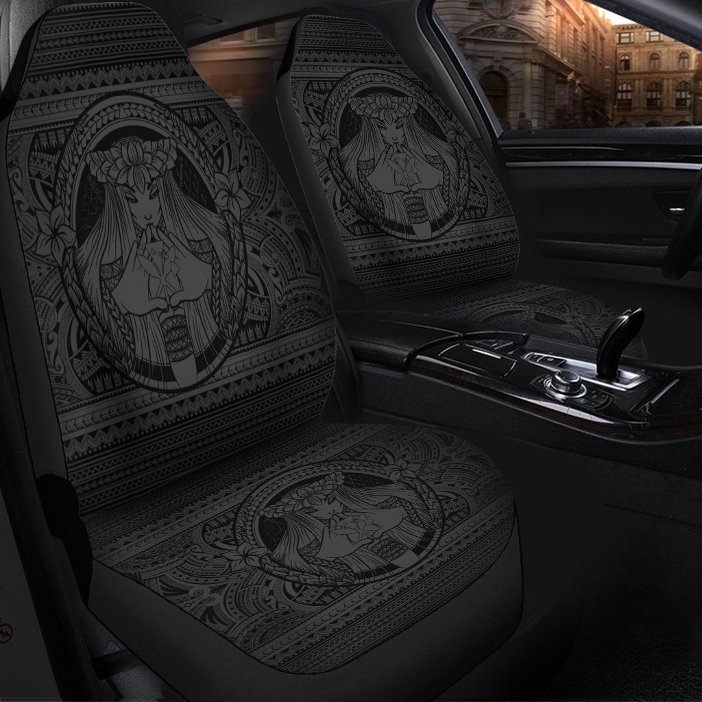 Hawaiian Map Madame Pele Kanaka Plumeria Polynesian Car Seat Covers Gray AH - Polynesian Pride