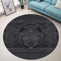 Hawaiian Map Madame Pele Kanaka Plumeria Polynesian Round Carpet Gray AH - Polynesian Pride