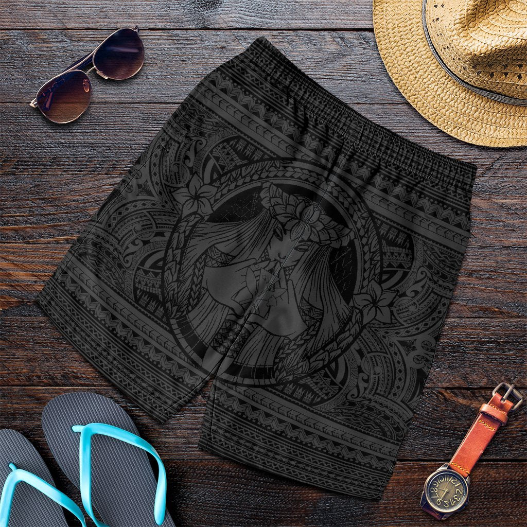Hawaiian Map Madame Pele Kanaka Plumeria Polynesian Men's Shorts Gray AH Art - Polynesian Pride