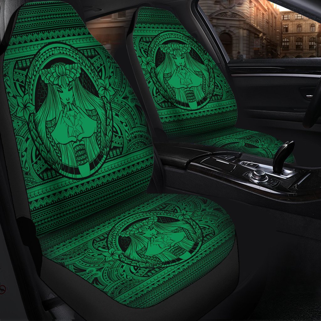 Hawaiian Map Madame Pele Kanaka Plumeria Polynesian Car Seat Covers Green AH - Polynesian Pride