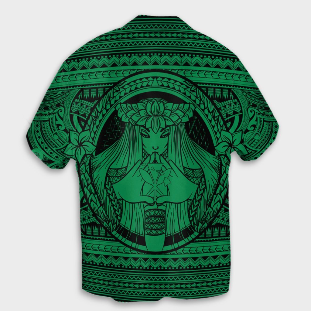 Hawaiian Map Madame Pele Kanaka Plumeria Polynesian Hawaiian Shirt Green AH - Polynesian Pride