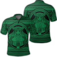 Hawaiian Map Madame Pele Kanaka Plumeria Polynesian Polo Shirt Green Unisex Black - Polynesian Pride