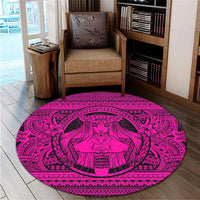 Hawaiian Map Madame Pele Kanaka Plumeria Polynesian Round Carpet Pink AH - Polynesian Pride